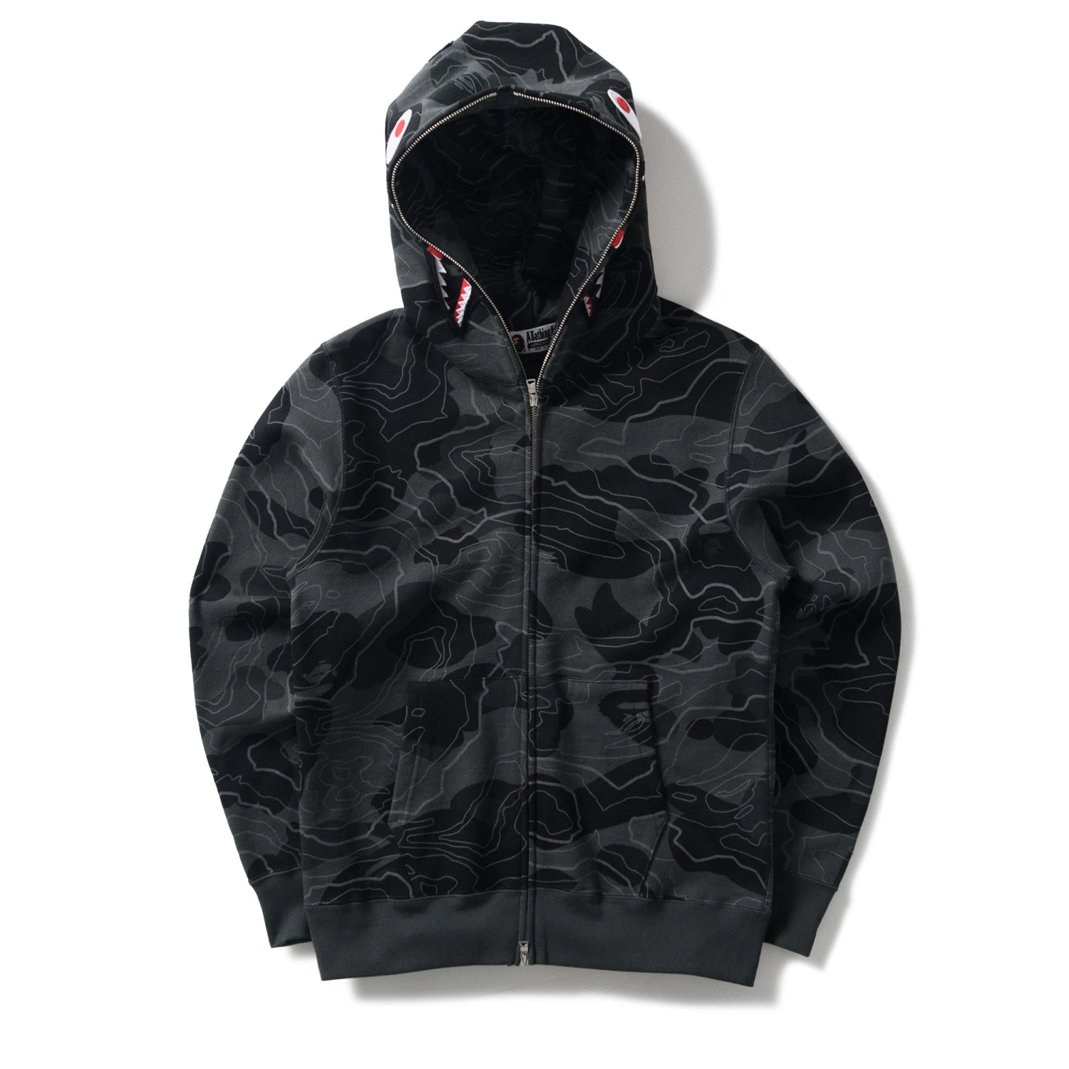 A Bathing Ape Layered Camo Shark Zip Hoodie - Black 3 A Bathing Ape Layered Camo Shark Zip Hoodie - Black