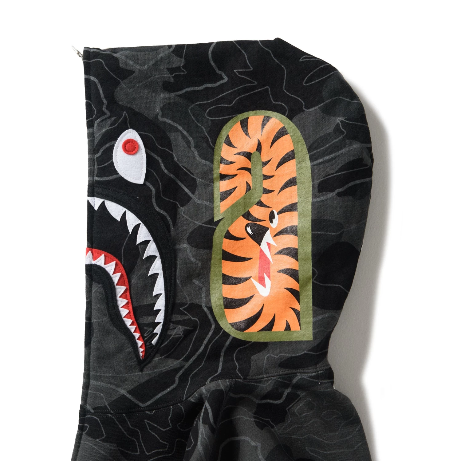 A Bathing Ape Layered Camo Shark Zip Hoodie - Black 7 A Bathing Ape Layered Camo Shark Zip Hoodie - Black - Image 5