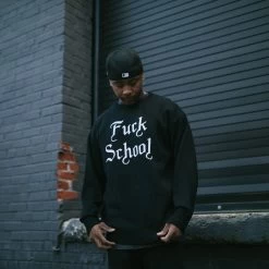 Born X Raised Fuck School Intarsia Sweater - Black