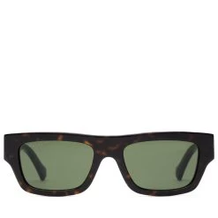 Gucci Rectangular Frame Sunglasses - Dark Brown/Solid Green