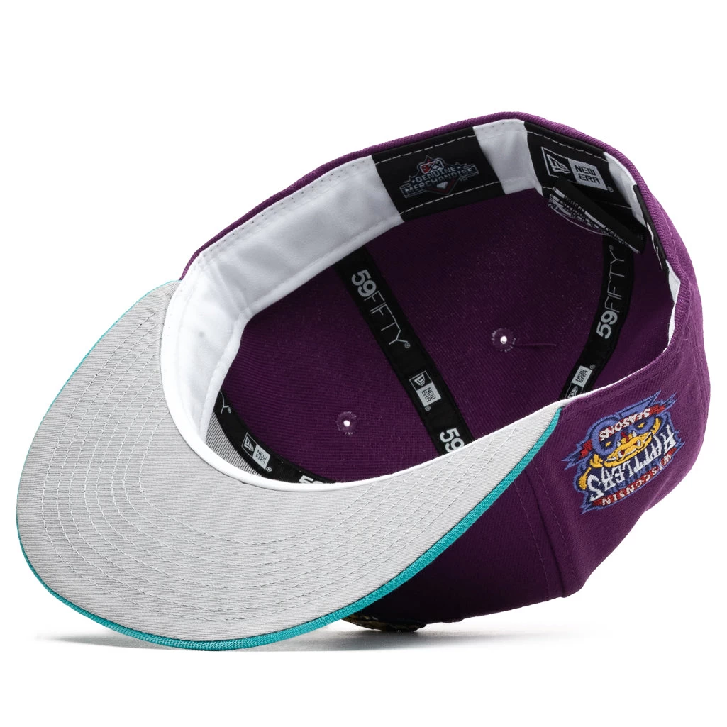 New Era X Politics Wisconsin Timber Rattlers 59FIFTY Fitted Hat - Magenta/Glacier 7 New Era X Politics Wisconsin Timber Rattlers 59FIFTY Fitted Hat - Magenta/Glacier - Image 5