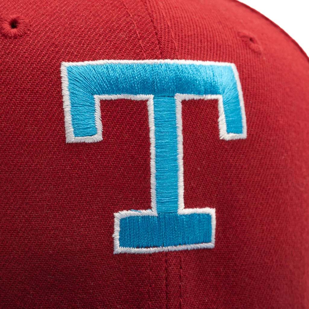 New Era X Politics Texas Rangers 59FIFTY Fitted Hat - Pinot Red/Cardinal Blue 10 New Era X Politics Texas Rangers 59FIFTY Fitted Hat - Pinot Red/Cardinal Blue - Image 8