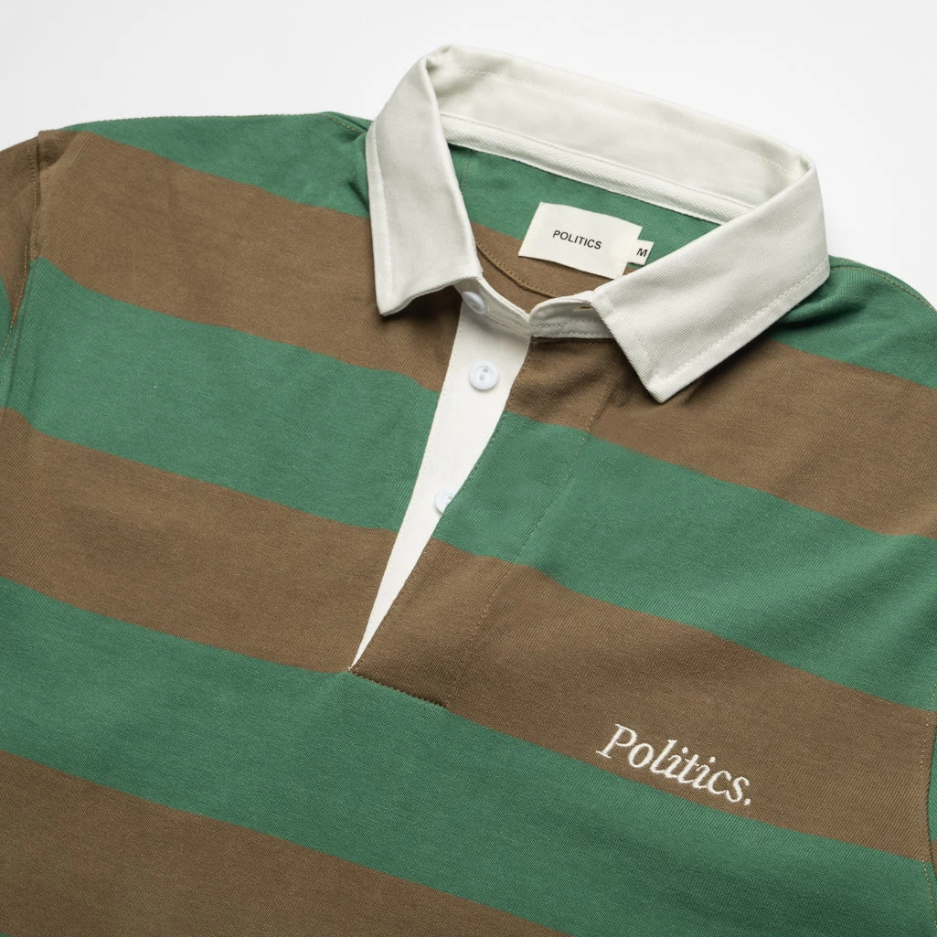 Politics L/S Rugby Shirt - Green/Brown 5 Politics L/S Rugby Shirt - Green/Brown - Image 3