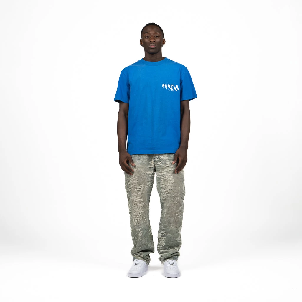 Purple Brand Painted Wordmark Tee - Blue 6 Purple Brand Painted Wordmark Tee - Blue - Image 4