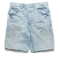 Purple Brand Relaxed Fit Quilted Denim Short - Destroy Pocket Light Indigo