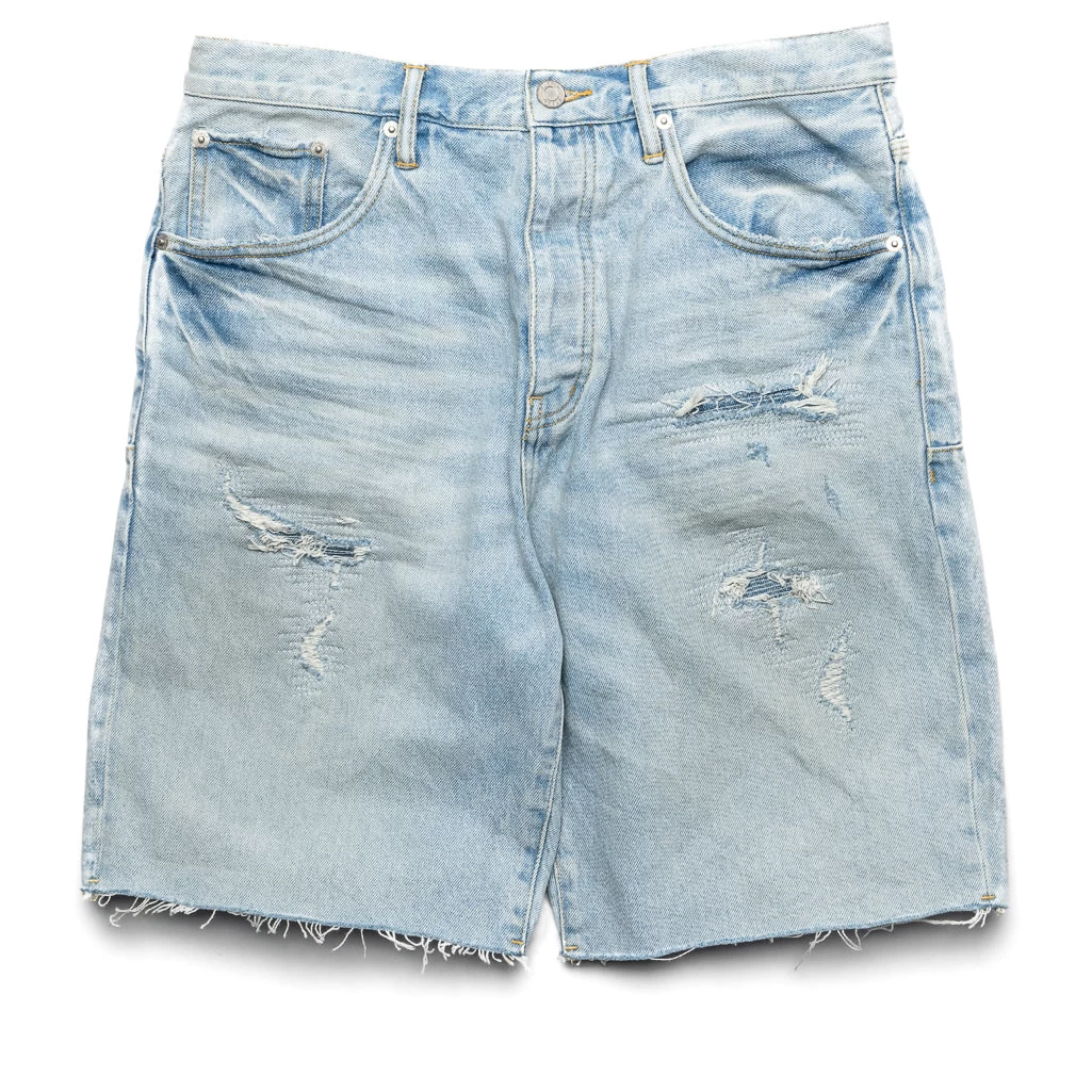 Purple Brand Relaxed Fit Quilted Denim Short - Destroy Pocket Light Indigo 3 Purple Brand Relaxed Fit Quilted Denim Short - Destroy Pocket Light Indigo