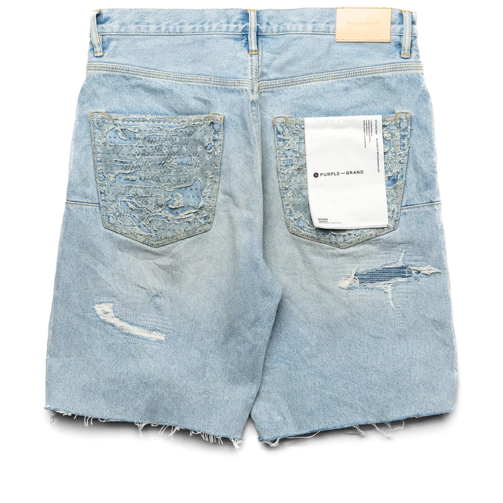 Purple Brand Relaxed Fit Quilted Denim Short - Destroy Pocket Light Indigo 4 Purple Brand Relaxed Fit Quilted Denim Short - Destroy Pocket Light Indigo - Image 2