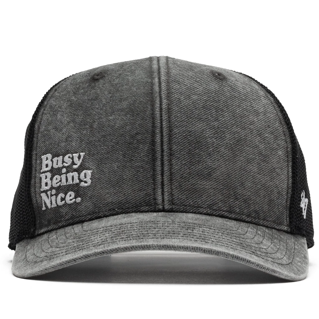 Politics X 47 Brand Busy Being Nice Trucker Hat - Black 3 Politics X 47 Brand Busy Being Nice Trucker Hat - Black