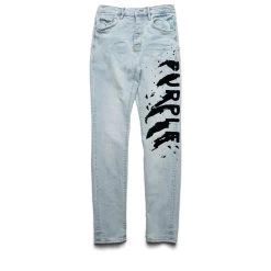 Purple Brand Low Rise Skinny Flocked Wordmark Jean - Light Indigo