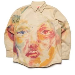KidSuper Painted Face Button Up Shirt - Tan/Orange