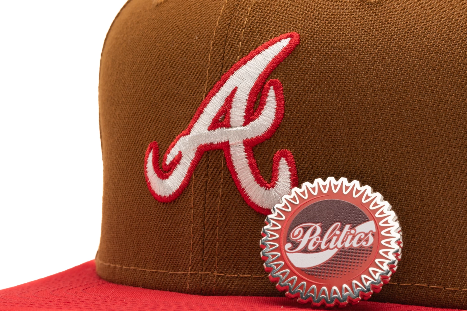 New Era X Politics Atlanta Braves 59FIFTY Fitted Hat - Toasted Peanut/Front Door Red 8 New Era X Politics Atlanta Braves 59FIFTY Fitted Hat - Toasted Peanut/Front Door Red - Image 6