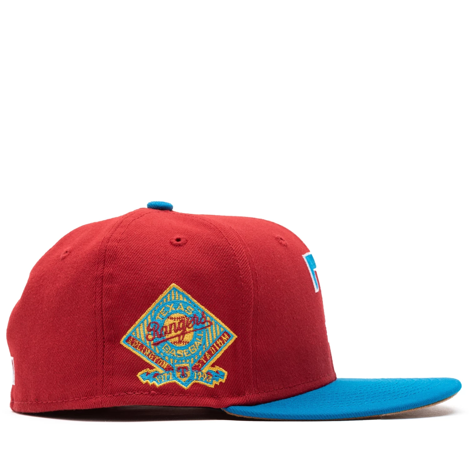 New Era X Politics Texas Rangers 59FIFTY Fitted Hat - Pinot Red/Cardinal Blue 4 New Era X Politics Texas Rangers 59FIFTY Fitted Hat - Pinot Red/Cardinal Blue - Image 2
