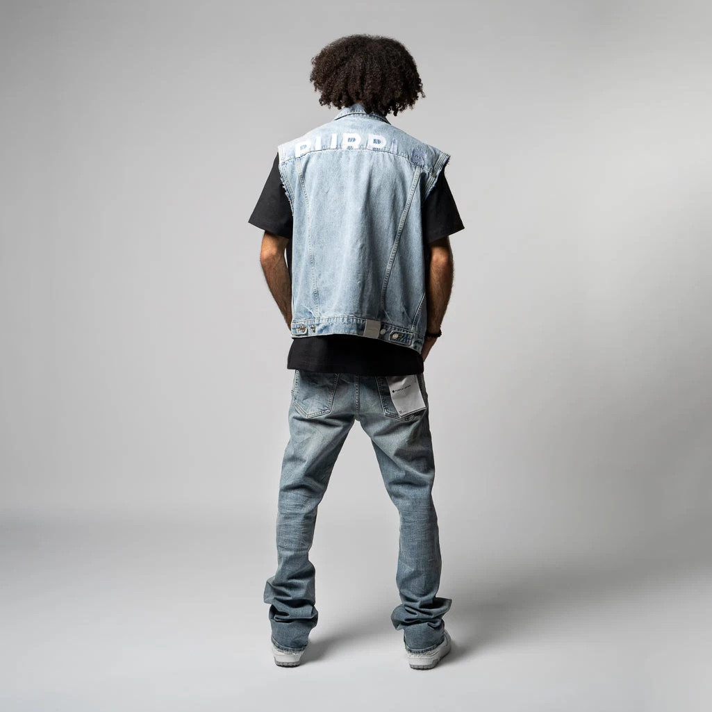 Purple Brand Denim Vest - Light Indigo Embroidered 7 Purple Brand Denim Vest - Light Indigo Embroidered - Image 5