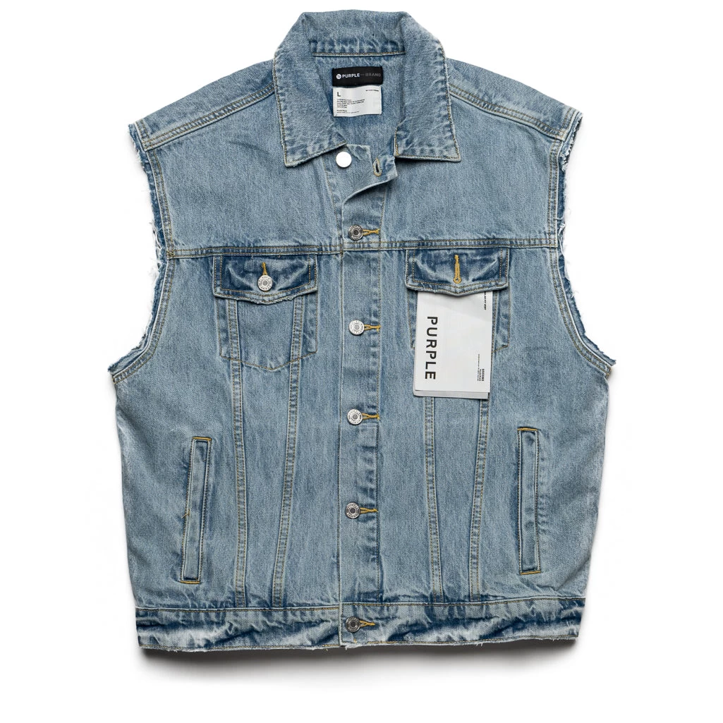 Purple Brand Denim Vest - Light Indigo Embroidered 3 Purple Brand Denim Vest - Light Indigo Embroidered