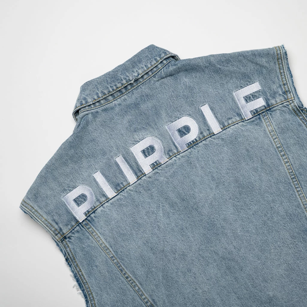 Purple Brand Denim Vest - Light Indigo Embroidered 5 Purple Brand Denim Vest - Light Indigo Embroidered - Image 3