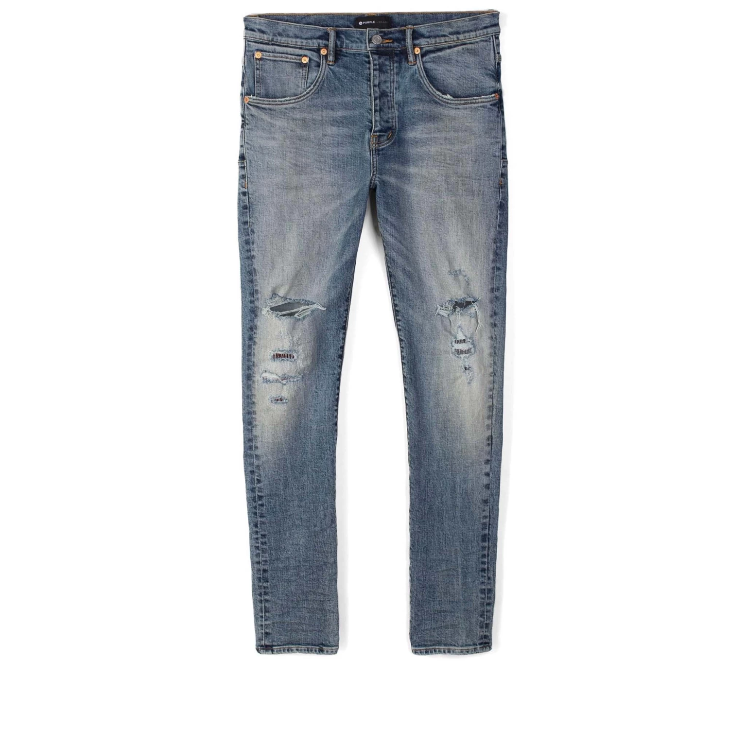 Purple Brand Mid Rise Slim Jean - Indigo Flannel Repair 3 Purple Brand Mid Rise Slim Jean - Indigo Flannel Repair